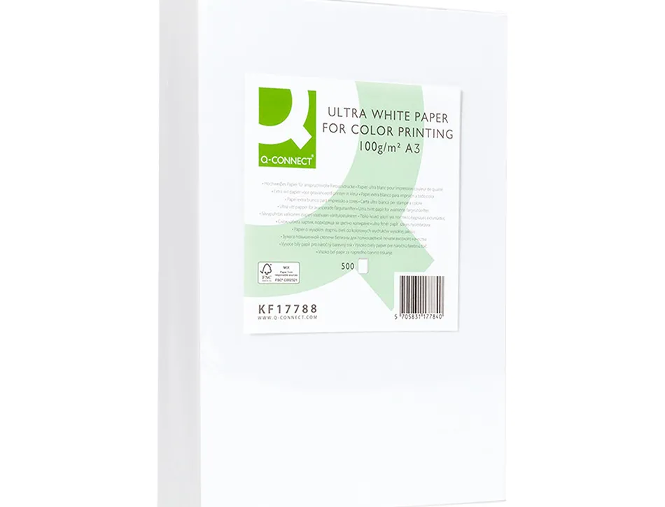Papier q-connect multifonction ultrawhite a3 100g/m2 blancheur 170 opacité 96 rigidité 60 500 feuilles