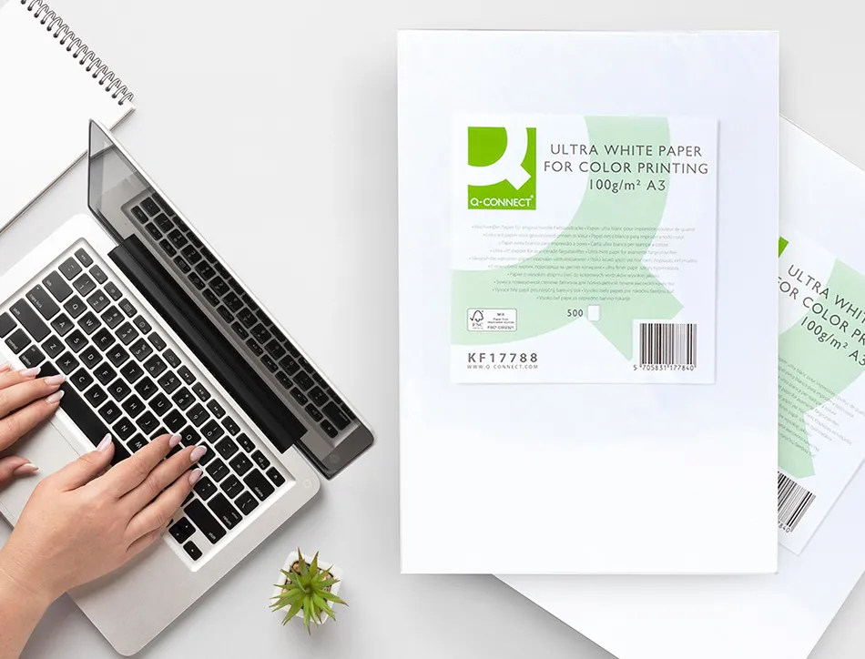 Papier q-connect multifonction ultrawhite a3 100g/m2 blancheur 170 opacité 96 rigidité 60 500 feuilles