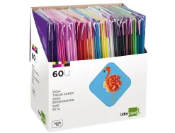 Papier soie liderpapel 52x76cm présentoir 60 sachets 5f 12 coloris assortis