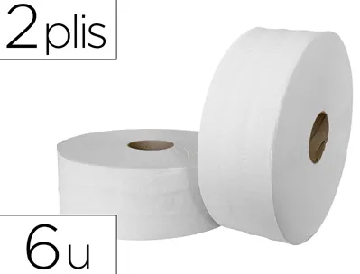Papier toilette jumbo pure ouate blanche lisse prédécoupé 2 plis 320m paquet 6 rouleaux