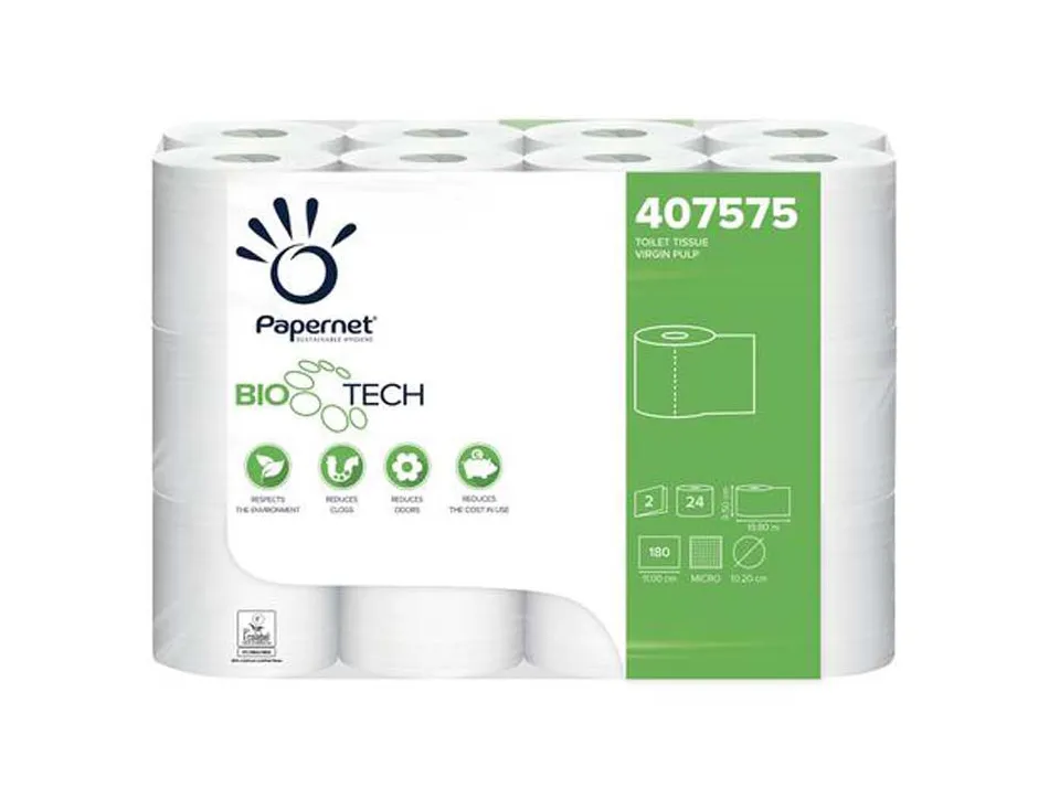 Papier toilette papernet biotech blanc 2 plis pure cellulose lot 24 rouleaux