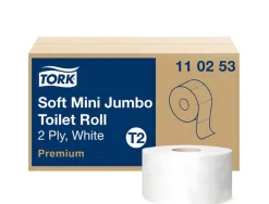 Papier toilette tork mini jumbo premium blanc 2 plis longueur 170 m diamètre 18 cm lot 12