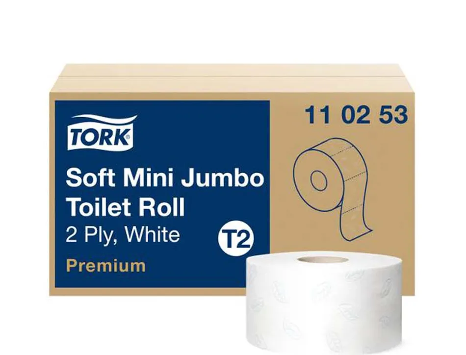 Papier toilette tork mini jumbo premium blanc 2 plis longueur 170 m diamètre 18 cm lot 12