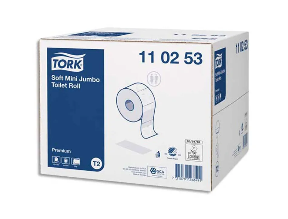 Papier toilette tork mini jumbo premium blanc 2 plis longueur 170 m diamètre 18 cm lot 12