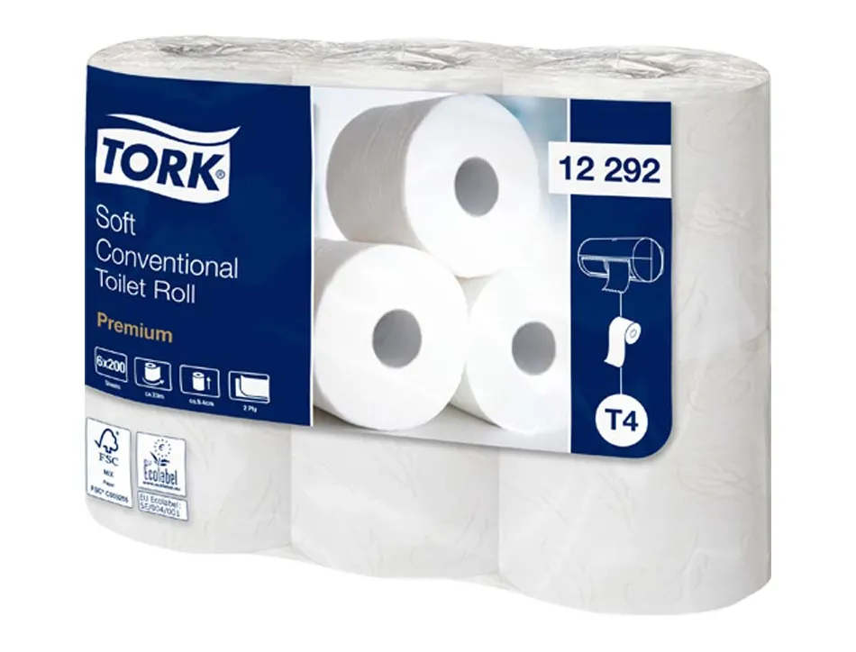 Papier toilette tork premium blanc 2 plis pure ouate 198 feuilles lot 48 rouleaux
