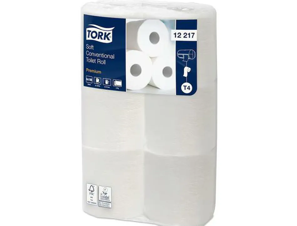 Papier toilette tork traditionnel doux premium 2 plis fsc et ecolabel colors blanc paquet 6 rouleaux 198f