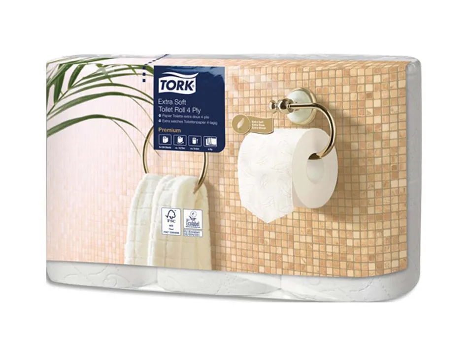 Papier toilette tork traditionnel premium extra doux 4 plis 153 feuilles ecolabel paquet 6 rouleaux