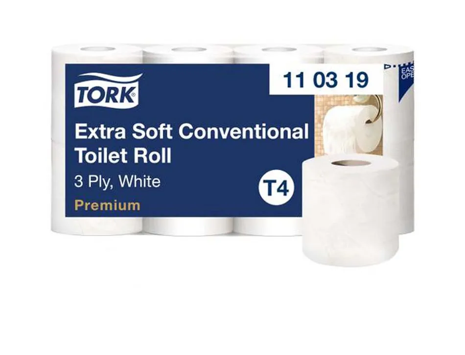 Papier toilette tork traditional blanc 3 plis 155 feuilles ecolabel lot 56 rouleaux