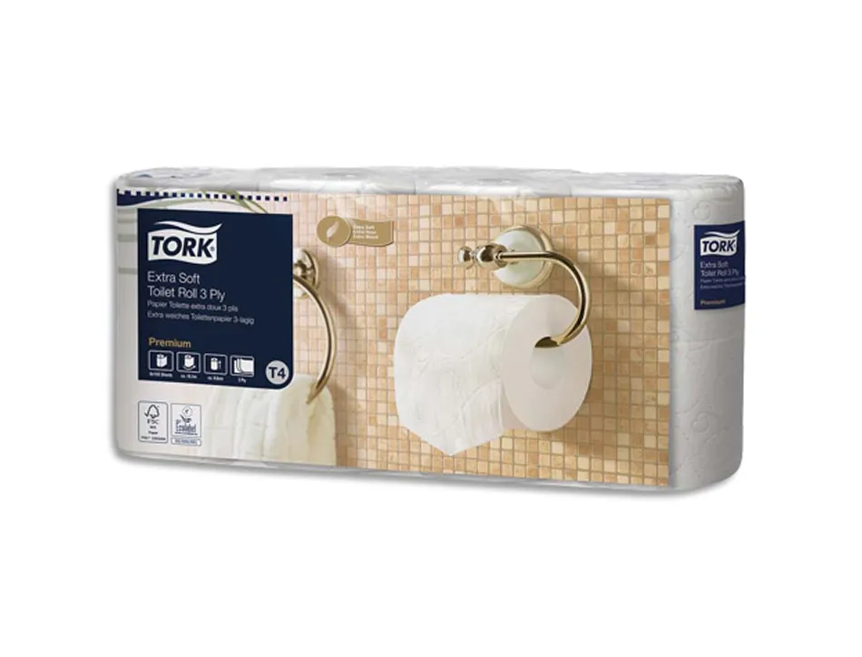 Papier toilette tork traditional blanc 3 plis 155 feuilles ecolabel lot 56 rouleaux