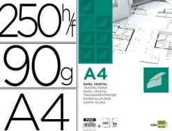 Papier végétal liderpapel calque haute transparence surface régulière satinée 90g/m2 a4 210x297mm