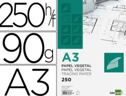 Papier végétal liderpapel calque haute transparence surface régulière satinée 90g/m2 a3 297x420mm
