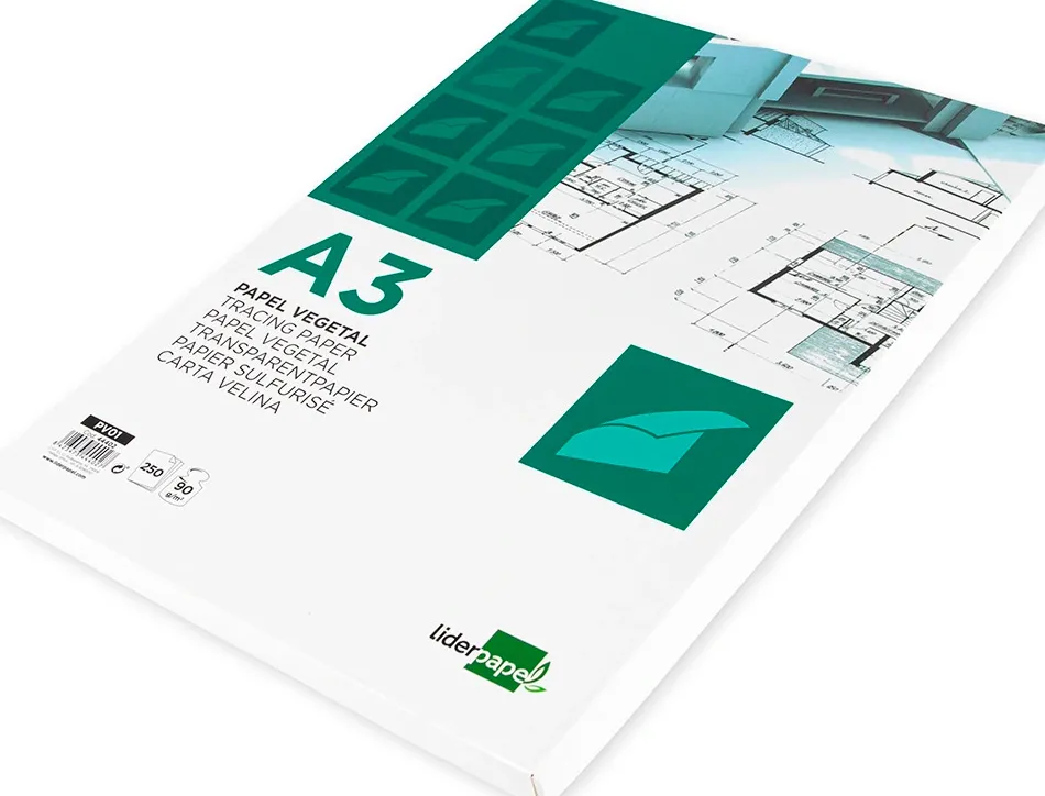 Papier végétal liderpapel calque haute transparence surface régulière satinée 90g/m2 a3 297x420mm
