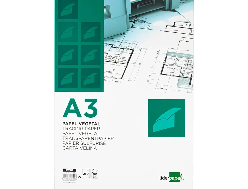 Papier végétal liderpapel calque haute transparence surface régulière satinée 90g/m2 a3 297x420mm