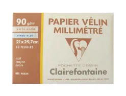 Papier vélin millimétré clairefontaine 90g a4 297x210mm coloris recto bistre verso bleu pochette 12f