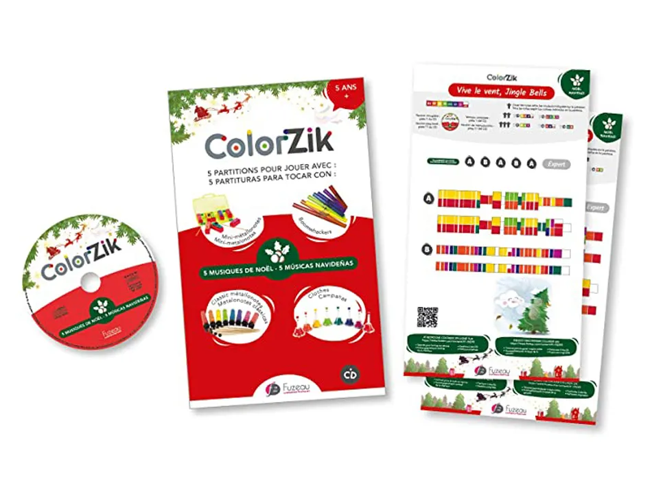 Partition coloree editions fuzeau colorzik cloches chromatiques noel pack 5 comptines avecparoles + 1 cd + notice