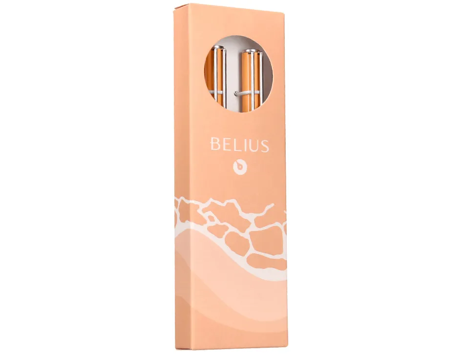 Parure stylo-bille et roller belius endless summer aluminium atributs argent encre bleue coloris orange coffret cadeau