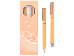 Parure stylo-bille et roller belius endless summer aluminium atributs argent encre bleue coloris orange coffret cadeau
