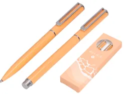 Parure stylo-bille et roller belius endless summer aluminium atributs argent encre bleue coloris orange coffret cadeau