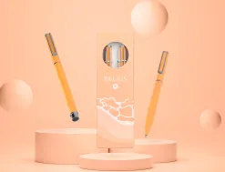 Parure stylo-bille et roller belius endless summer aluminium atributs argent encre bleue coloris orange coffret cadeau