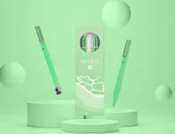 Parure stylo-bille et roller belius endless summer aluminium atributs argent encre bleue coloris vert coffret cadeau