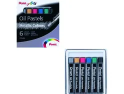 Pastel huile pentel arts corps rond enrobage papier non salissant coloris metallises assortis boite 6