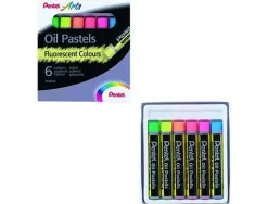 Pastel huile pentel arts corps rond enrobage papier non salissant coloris fluos assortis boite 6 unites