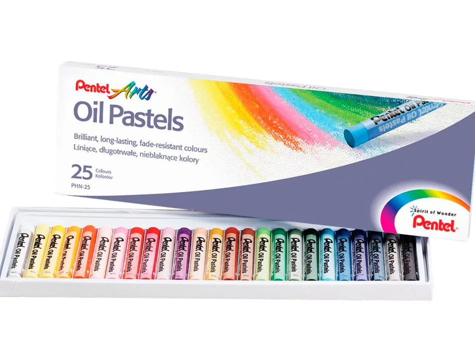 Pastel huile pentel corps rond enrobage papier non salissant diamètre 8mm boîte 25 unités