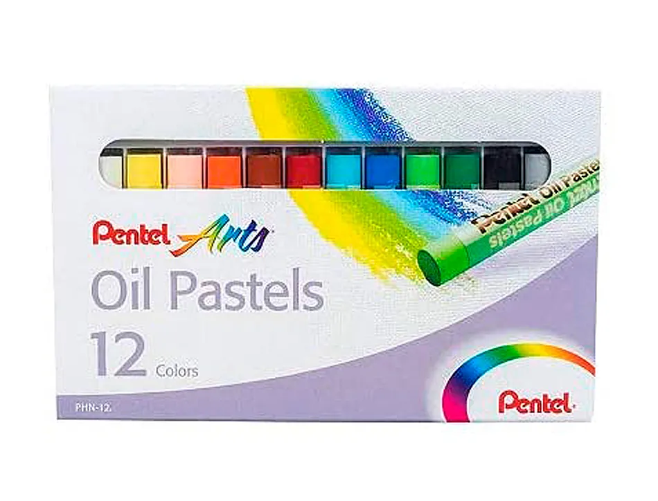 Pastel huile pentel corps rond enrobage papier non salissant diamètre 8mm boîte 12 unités