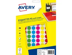 Pastille adhesive apli impression laser jet encre et copieur diametre 15mm permanente coloris assortis