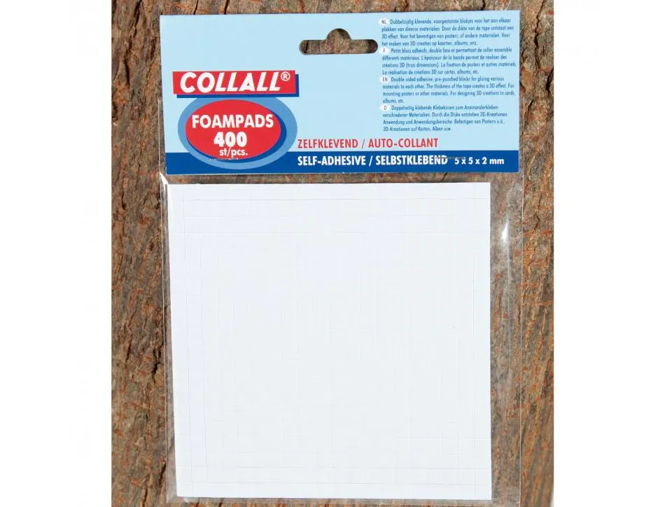 Pastille adhesive innspiro mousse double face effet 3d objets legers 50x50x2mm etui de 400 unites