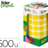 Pastille adhesive liderpapel diametre 15mm coloris jaune rouleau 2500 unites boite carton