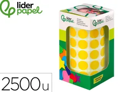 Pastille adhesive liderpapel diametre 15mm coloris jaune rouleau 2500 unites boite carton