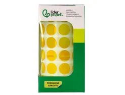 Pastille adhesive liderpapel diametre 15mm coloris jaune rouleau 2500 unites boite carton