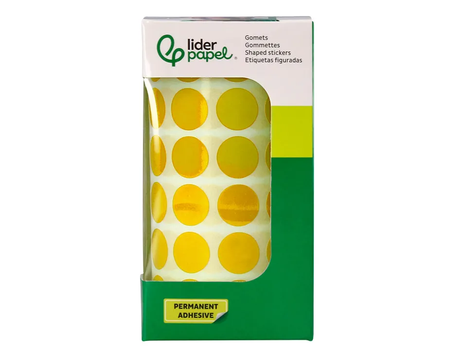 Pastille adhesive liderpapel diametre 15mm coloris jaune rouleau 2500 unites boite carton
