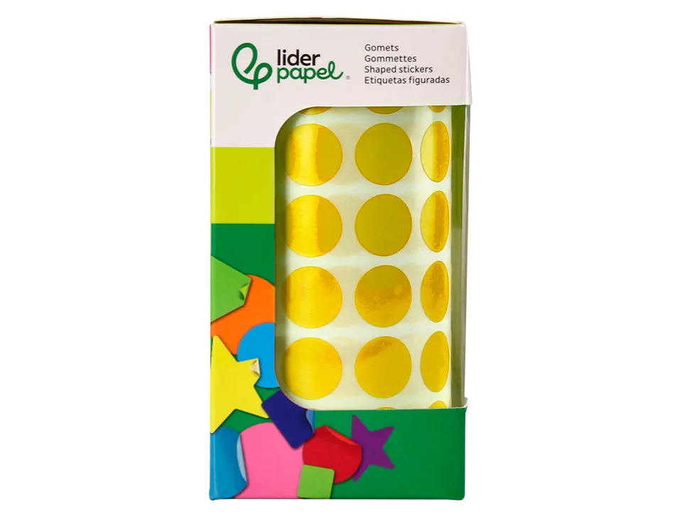 Pastille adhesive liderpapel diametre 15mm coloris jaune rouleau 2500 unites boite carton