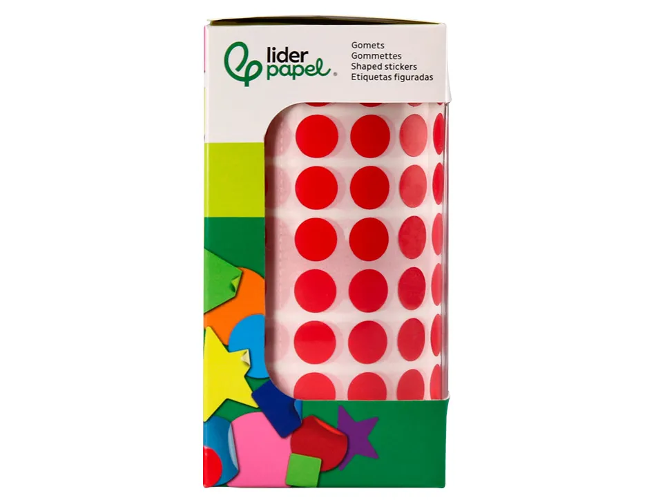 Pastille adhesive liderpapel diametre 10,5mm coloris rouge rouleau 6000 unites boite carton