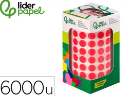 Pastille adhesive liderpapel diametre 10,5mm coloris rouge rouleau 6000 unites boite carton