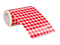 Pastille adhesive liderpapel diametre 10,5mm coloris rouge rouleau 6000 unites boite carton