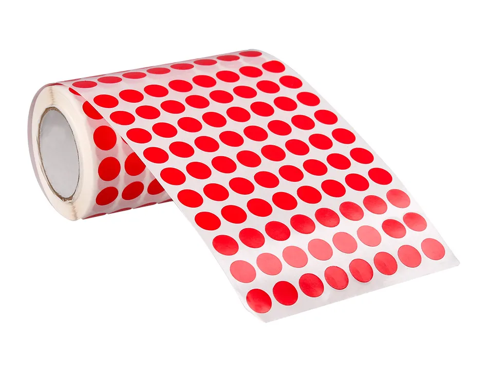 Pastille adhesive liderpapel diametre 10,5mm coloris rouge rouleau 6000 unites boite carton