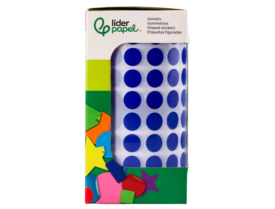 Pastille adhesive liderpapel diametre 10,5mm coloris bleu rouleau 6000 unites boite carton