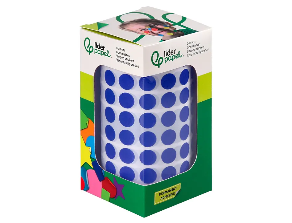 Pastille adhesive liderpapel diametre 10,5mm coloris bleu rouleau 6000 unites boite carton