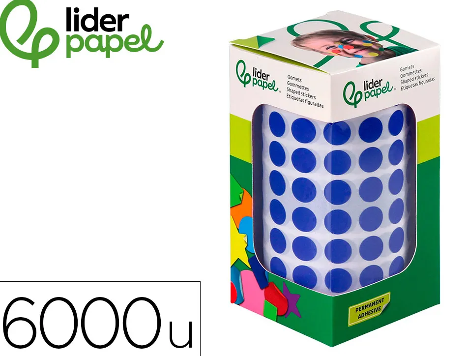 Pastille adhesive liderpapel diametre 10,5mm coloris bleu rouleau 6000 unites boite carton
