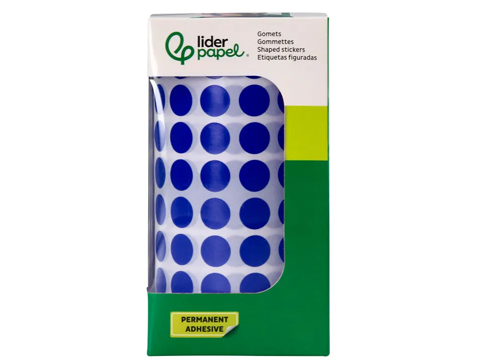 Pastille adhesive liderpapel diametre 10,5mm coloris bleu rouleau 6000 unites boite carton