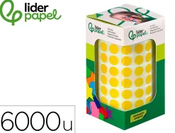 Pastille adhesive liderpapel diametre 10,5mm coloris jaune rouleau 6000 unites boite carton