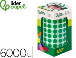 Pastille adhesive liderpapel diametre 10,5mm coloris vert rouleau 6000 unites boite carton