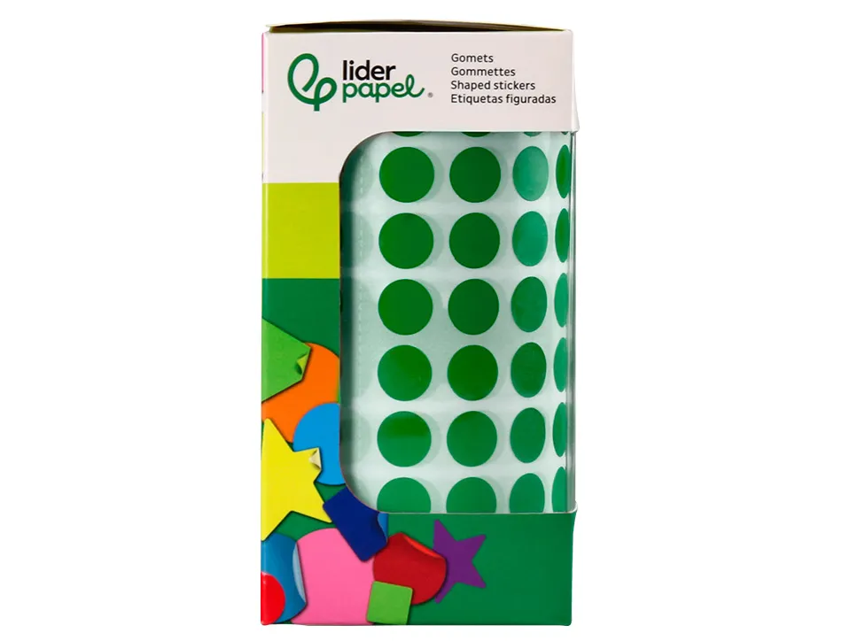 Pastille adhesive liderpapel diametre 10,5mm coloris vert rouleau 6000 unites boite carton