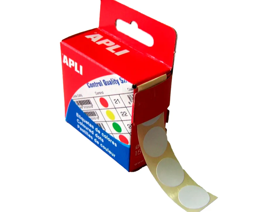 Pastille adhésive apli agipa diamètre 15mm permanente coloris blanc boîte 150 unités