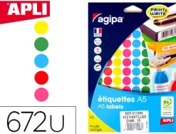 Pastille adhésive apli agipa diamètre 15mm coloris assortis pochette 672 unités