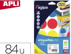 Pastille adhésive apli agipa diamètre 45mm coloris assortis pochette 84 unités