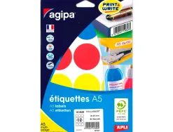 Pastille adhésive apli agipa diamètre 45mm coloris assortis pochette 84 unités